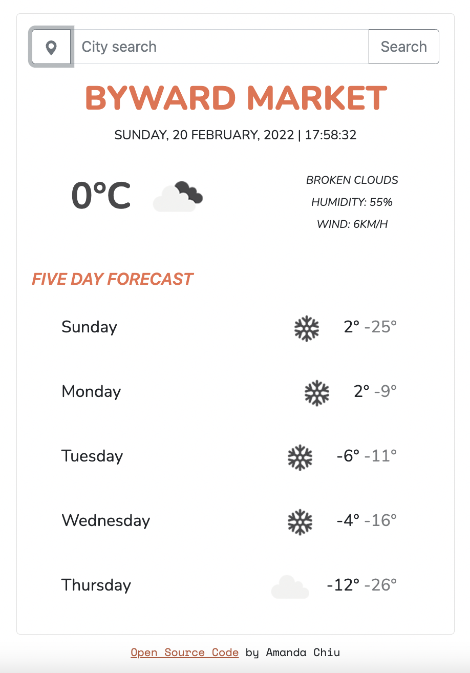 Screenshot of Weather Application